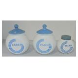 Anchor Hocking blue cereal and flour canister and