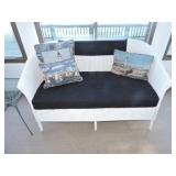 Antique wicker settee with cushion & pillows