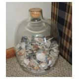 Glass show bottle with shells, 14"