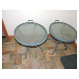 Pair of metal patio tables with glass top