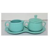 Fiesta Post 86 cream, sugar, & tray, turquoise