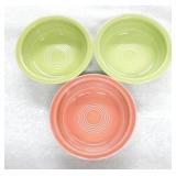 Vintage Fiesta 5 1/2" fruit bowl group, 3 mixed