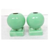 Vintage Fiesta pair of bulb candle holders, green