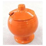 Vintage Fiesta mustard, red, lid rim repair