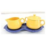 Vintage Fiesta cream, sugar, and tray, nicks to
