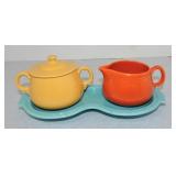 Vintage Fiesta promotional cream, sugar, tray set: