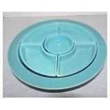 Vintage Fiesta relish tray, all turquoise