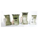 German porcelain pink pig lot of 4 with outhouses
