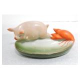 German porcelain pink pig with lobster