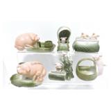 German porcelain lot of 6 pink pigs