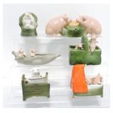 German porcelain lot of 6 pink pigs, various