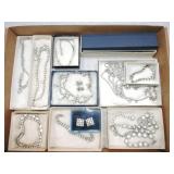 Tray of jewelry including rhinestones