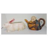 Lefton China rabbit and monkey teapot
