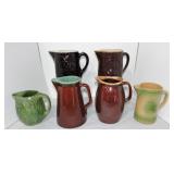 Stoneware/pottery lot of 6 pitchers, various