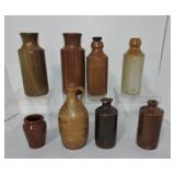 Stoneware lot of 8 bottles/jars, various