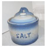 Blue/white stoneware salt crock