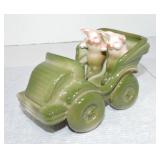 German porcelain pink pig with automobile