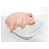 German porcelain pink pig with tray