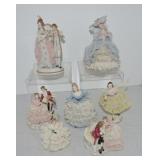 Dresden lot of 7 lady figures with lace dresses,