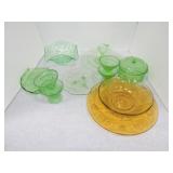 Lot of green and amber depression glass