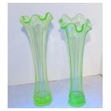 Uranium glass lot of 2 - 9' vases