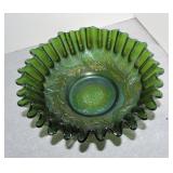 Carnival glass green chrysanthemum 8 1/2' bowl