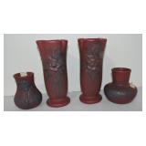 Van Briggle lot of 4 pottery vases, 4' to 8'