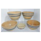 Yellowware lot of 5 bowls, various condition