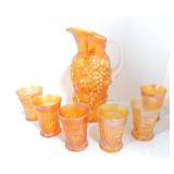 Marigold carnival glass 7 pc water set
