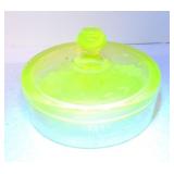 Vaseline uranium glass candy dish, chip to
