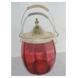 Cranberry glass biscuit jar