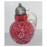 Cranberry opalescent daisy & fern syrup, 6 1/2'