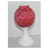 Fenton cranberry rose bowl with milk glass