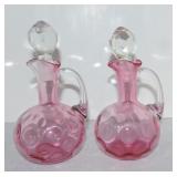 Fenton cranberry lot of 2 cruets, 7'