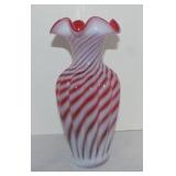 Fenton cranberry opalescent swirl vase 11'