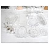 Lot of clear cut and pressed glass, one signed