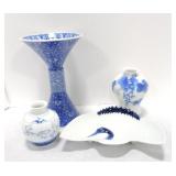 Blue & white Oriental porcelain lot of 4 pcs