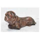 Rockingham dog, signed, chips