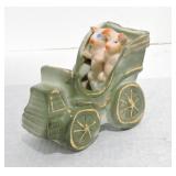 German porcelain pink pig with stroller