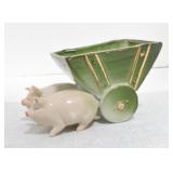 German porcelain pink pig with cart