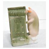 German porcelain pink pig with mailbox