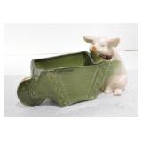 German porcelain pink pig with wheelbarrow