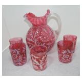 Fenton cranberry opalescent daisy & fern