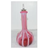 Fenton cranberry opalescent striped barber bottle