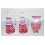Fenton cranberry opalescent hobnail lot of