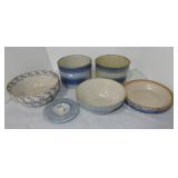 Blue/white stoneware lot of 6 pieces, various
