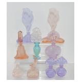 Lot of 9 colored glass perfume bottles,