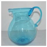 Large blue hand blown glass pitcher, 10'