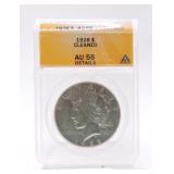1928 Peace dollar ANACS AU55 details, cleaned