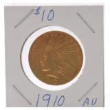 1910 $10 gold Indian, AU